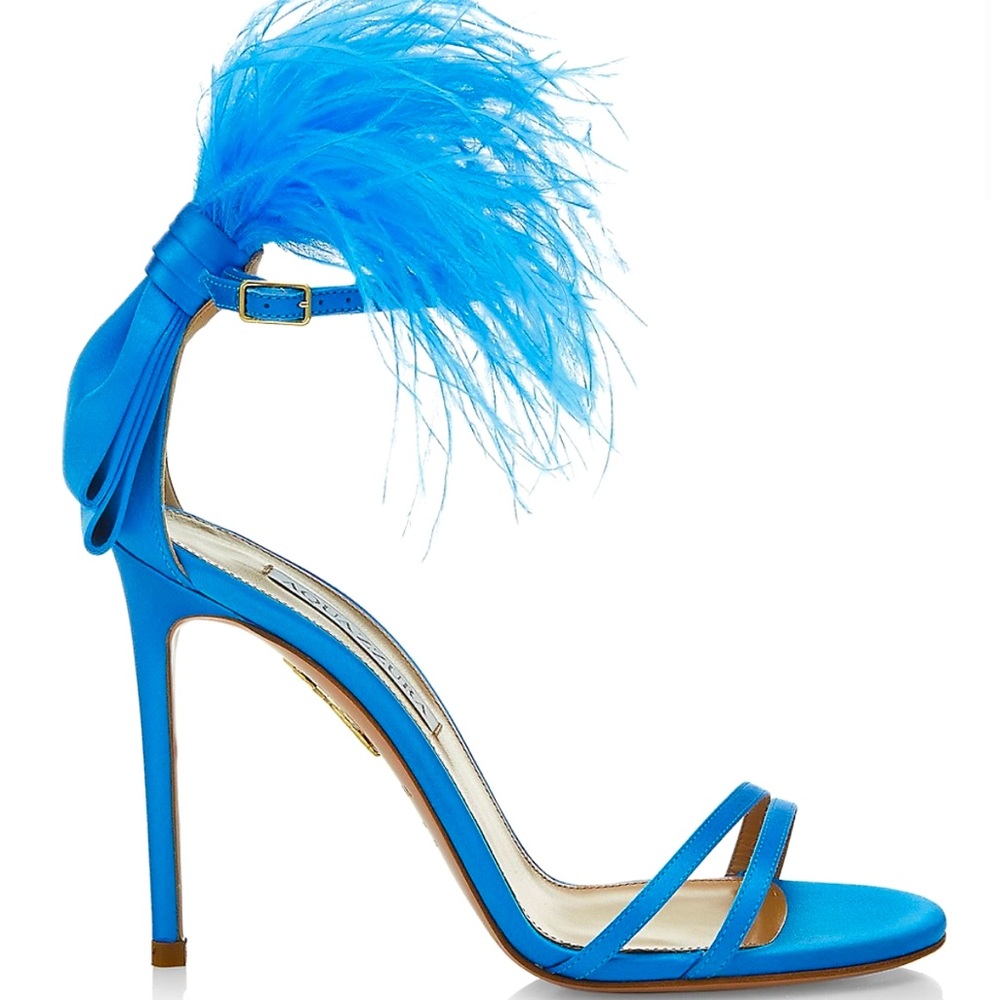 Aquazzura Concerto Satin Feather Sandals 105